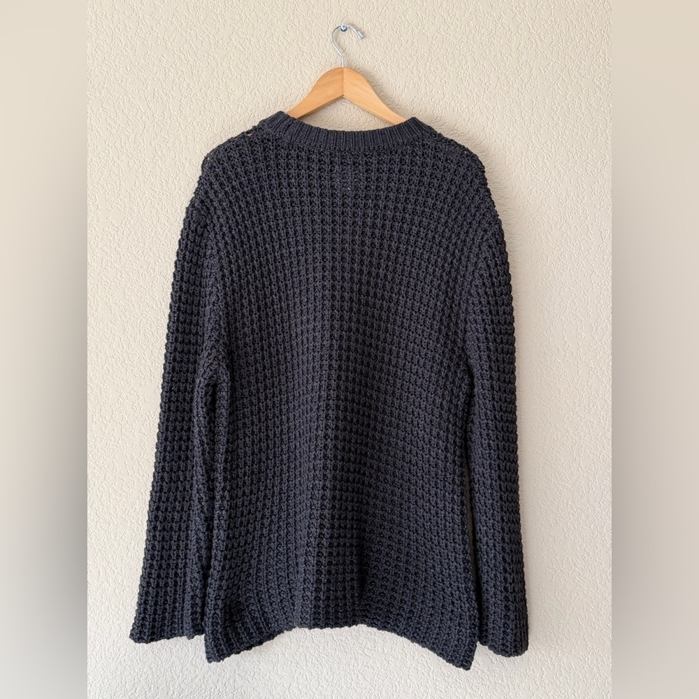 Anine Bing Dark Gray Waffle Weave Cotton Blend Chunky Sweater - Size L